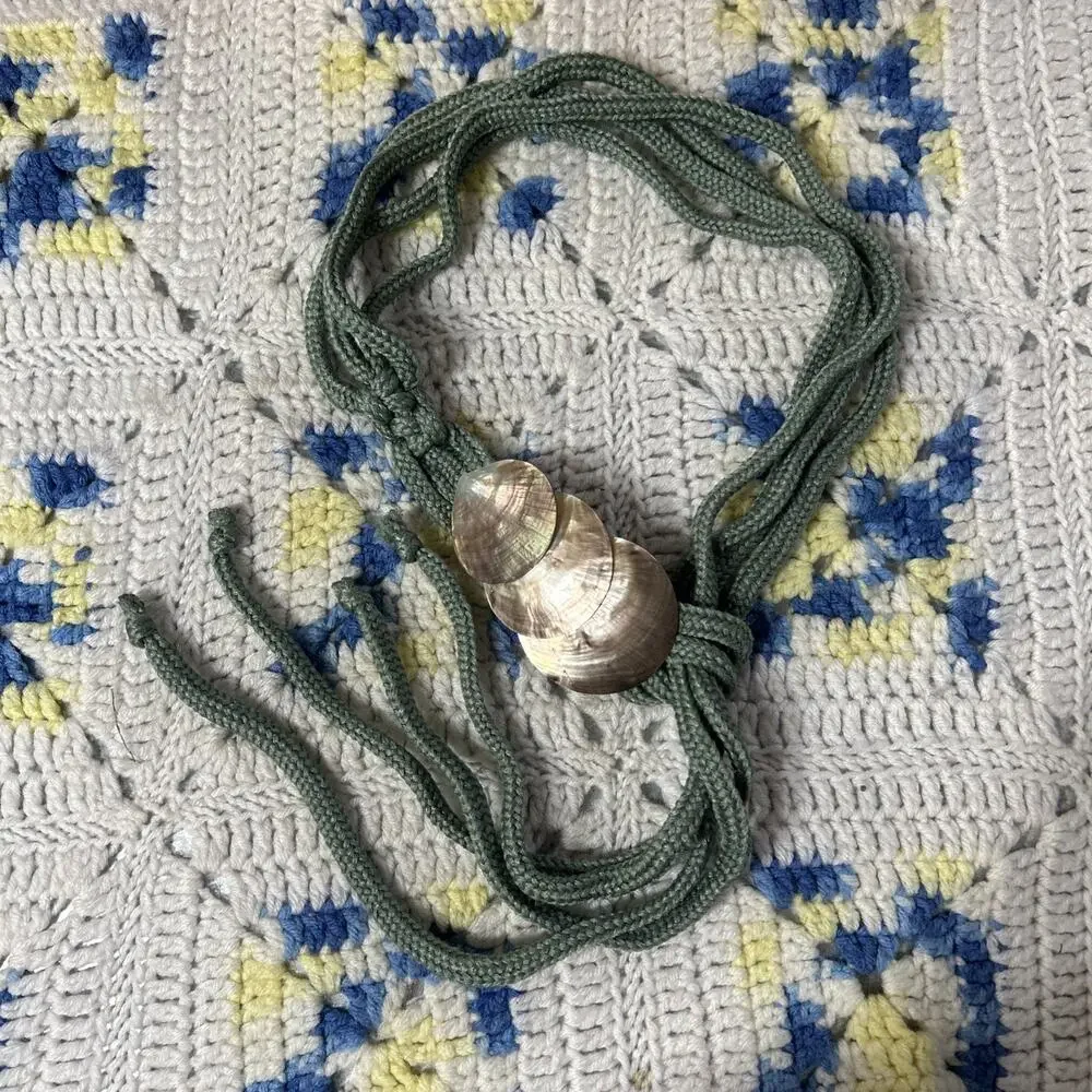 Unbranded Vintage Shell Belt Women One Size Sage Green Braided Rope Boho Coastal